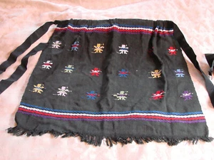 Vintage Folk Half Apron Embroidered EC Guatemala Black Ethnic - Picture 1 of 5