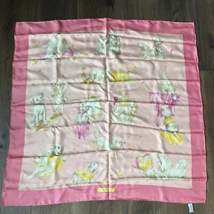 Salvatore Ferragamo Scarf 100% Silk Italy Pink Maltese White Dogs RARE 33” - Picture 1 of 11