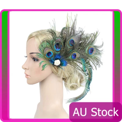 Diadema de 1920 Pluma de Pavo Real Años 20 Gran Gatsby Flapper Gangster Tocado Foto 1 de 2