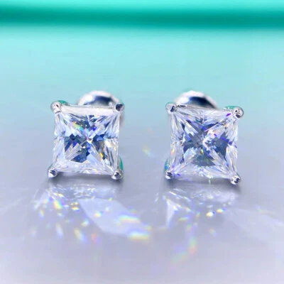 0.8-4cttw Princess Cut Moissanite Stud Earrings S925 Silver Solid 14k White Gold - Image 1 of 4
