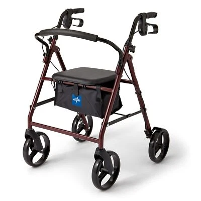 Medline Steel Rollator Walker for Adult Mobility Impairment Burgundy 350 lb. - Image 1 of 4