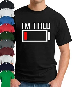 I'M TIRED T-SHIRT > Lustiger Slogan Neuheit Geek batteriearm Nerd Herren Top  - Bild 1 von 22
