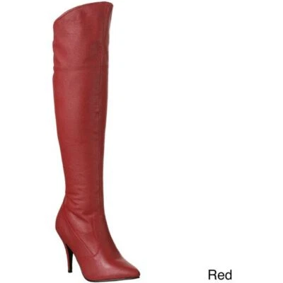 Pleaser USA VANITY-2013 Red Leather Pull On Cuffed Knee Boot IN-STOCK