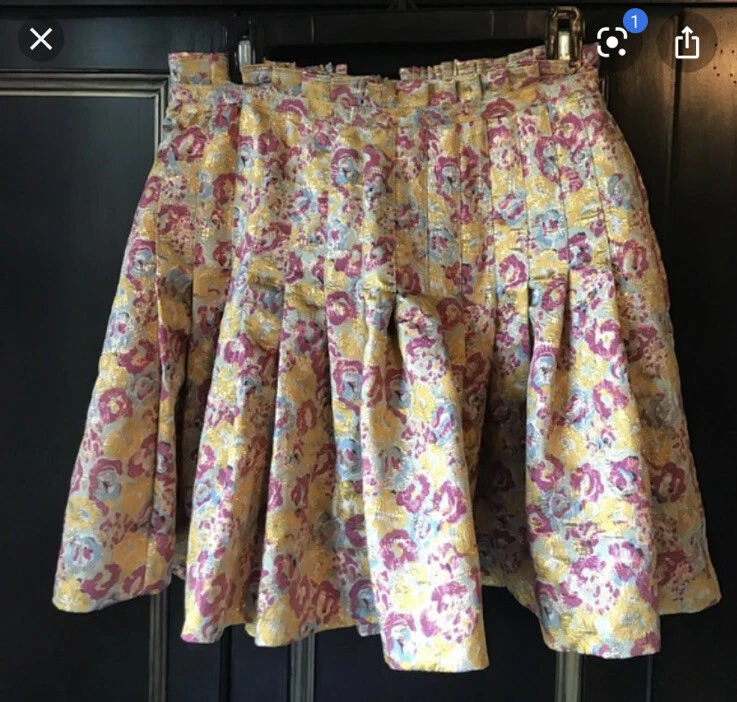 Falda Brocado Zac Posen para Target Oro Rosa Metálica Floral Plisada Pequeña Foto 1 de 4