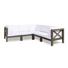 Great Deal Furniture Keith Outdoor Sectional Sofa Set  5-Piece 5-Seater  Acacia