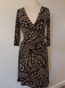 Sz. 2 LONDON TIMES WRAP SHORT SLEEVE BROWN PRINTED DRESS  - Picture 1 of 6