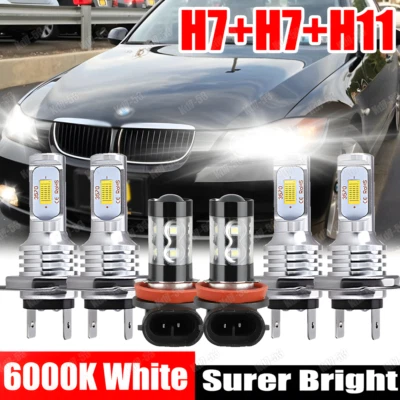 For BMW 328i 2007-2016 6x Bulbs LED Headlights High/Low Beams + Fog Lights 6000K - Image 1 of 4