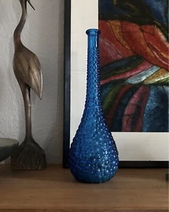 Vaso Mid Century anni vaso di fiori vaso in vetro blu borchie space age anni 60 - Foto 1 di 13