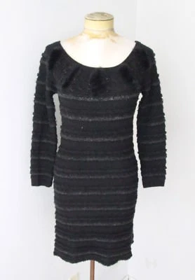 Leifsdottir Anthropologie черный вязаный обтяжку свитер платье Puff меха отделки XS - Изображение 1 из 4