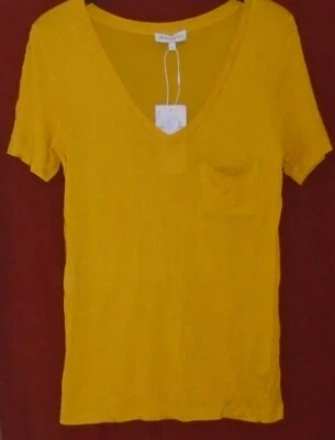 Warehouse V Neck Smart Tee bright ochre yellow jersey top Size 8 New Tags BNWT - image 1 of 4