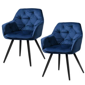 Artiss Dining Chairs Set of 2 Velvet Diamond Tufted Armchair Blue - Picture 1 of 7