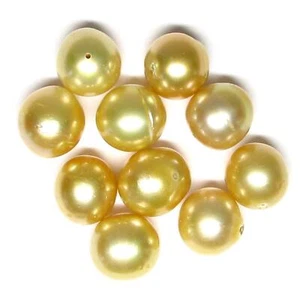 10 pcs 11-12mm Loose Drilled Oval Golden Australian South Sea Pearl - Picture 1 of 3