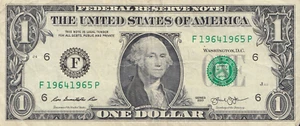 2013 $1 One Dollar Bill Fancy Serial Number Dual Year Note Tombstone 1964 - 1965 - Picture 1 of 1