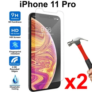x2 Tempered Glass 9H Guard screen protector for Apple iPhone 11 PRO front - Picture 1 of 4