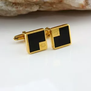 Gemelli piastra oro onice nero Dunhill circa 1970 - Foto 1 di 8
