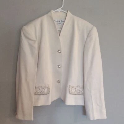 Christian Dior Womens 12 Cream Blazer with Mandarin Neckline - Image 1 of 4