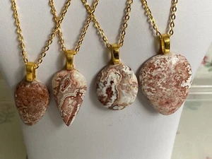 Graphic Jasper Cabochon Pendant Necklaces on Yellow Gold Plated Glue-on Bails - Picture 1 of 10