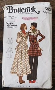 Vintage 1970s Rare Betsey Johnson Butterick 6837 Sewing Pattern Boho Coat 14 36" - Picture 1 of 2