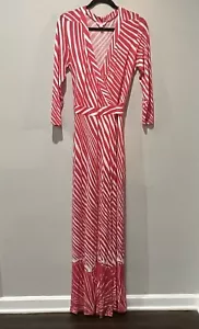 Lilly Pulitzer Dress Large Adrina Wrap Long Maxi Coral Pink & White Rayon - Picture 1 of 7