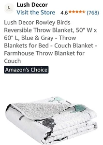 Lush Decor Blue And Gray Birds Throw - Picture 1 of 6
