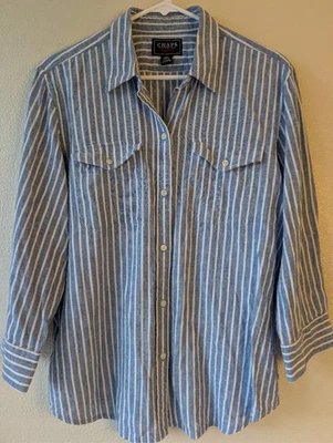 Chaps Denim Clásico Preppy Azul Blanco Rayas Botón Bolsillo Frontal Lino Algodón XL Foto 1 de 4
