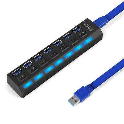 Hub USB Alimentato 7 Porte (1 USB 3.0 6USB 2.0) Con Interruttori Individuali e - Immagine 1 di 4
