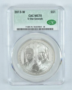 2013-W 5 Star Generals Commemorative Silver Dollar MS70 CAC CACg - Picture 1 of 5