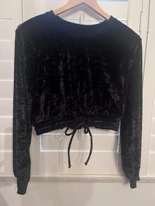Velvet Black Tie Waist Long Sleeve Top Women’s Small Sexy - Picture 1 of 2