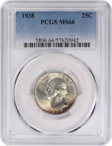 Cuarto de plata Washington 1938 MS66 PCGS - Imagen 1 de 2