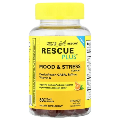 Жевательные резинки Rescue Plus® для поддержки настроения и стресса оранжевые, 60 веганских жевательных резинок - Изображение 1 из 3