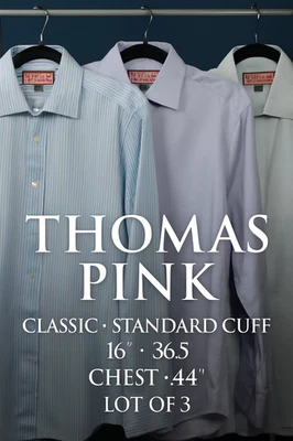 Lot 3 Thomas Pink Classic Standard Cuff Shirts 16 36.5 Stripe Plaid Solid 44" - Image 1 of 4