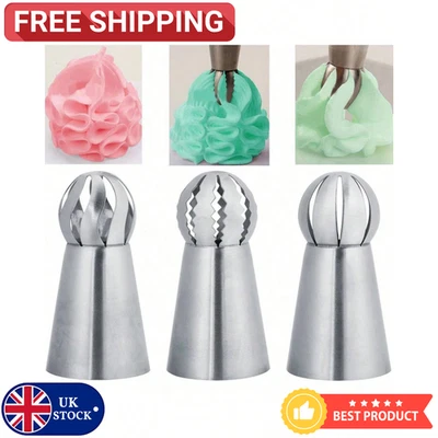 Boquillas de tubería de glaseado ruso bola esfera de acero inoxidable 3 piezas puntas decoración de pasteles - Imagen 1 de 4