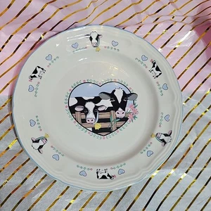 Tienshan Stoneware Buttercup Salad Plate Cows Blue Hearts Cottagecore 7.5" - Picture 1 of 3