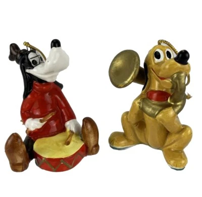 Goofy on Drums Pluto & Horn VTG Disney Ceramic Holiday Ornaments Japan Walt READ - Image 1 of 4