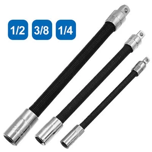 Flexible Socket Wrench Extension Steel 1/4, 3/8, 1/2 Bendable Socket Long Bars - Picture 1 of 13