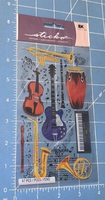 Sticko Dimensional Colorido Instrumento Trompeta Teclado Flauta Notas Álbum de Recortes Foto 1 de 2