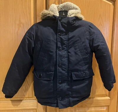 Old Navy Boys Navy Blue Expedition Parka Faux Fur Hooded Sherpa Lined Size XS - Image 1 of 4