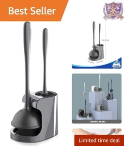 Toilet Plunger and Brush Set for Bathroom Cleaning, Gray, Ergonomic Grip, 1 Set - Picture 1 of 11