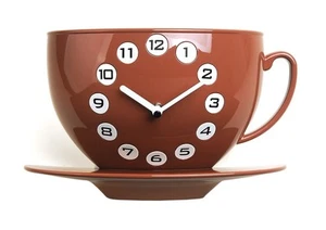 Coffee Cup Wall Clock Modern Art Design Unique Home Decor Interior Fun - Brown - Picture 1 of 4