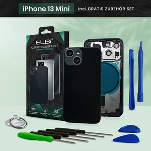 Backcover für iPhone 13 mini Schwarz Gehäuse Rahmen Rückseite Frame Housing ELBI - Picture 1 of 2
