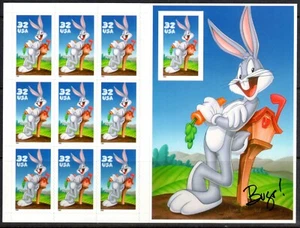 Hoja de error US Scott 3138 Bugs Bunny con sello perforado como nuevo nunca montado - Imagen 1 de 2
