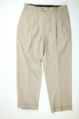 Mens John Henry Beige Dress Pants (Pleated, Cuffed) 34x30 GUC - Image 1 of 4