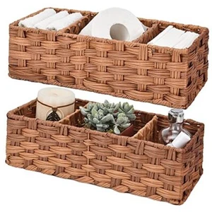 Bathroom Toilet Organizer, Back of Toilet Storage Basket, 2-Pack Caramel - Picture 1 of 7