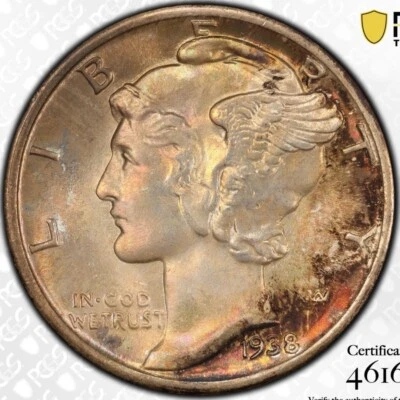 1938 MS67 Toned Mercury Dime PCGS Trueview Gold Shield Vibrant High Grade Beauti - Image 1 of 3