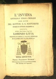 L’ INVIDIA 1819 OPUSCOLO ETICO MORALE 99 PAGINE DI CURIOSITA’ LITTA - Picture 1 of 5