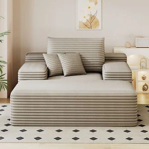 68" Oversized Boneless Chaise Lounge Sofa Bed Reading Chair Corduroy Cloud Couch - Picture 1 of 54