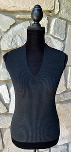 NEW YORK & CO Y2K Ribbed Tank Top Small Metallic Black V Neck Excellent - Picture 1 of 9