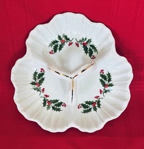 Plato Navidad Acebo Relish 3 Seccionales Porcelana Borde Dorado - Royal Limited Raro - Imagen 1 de 12
