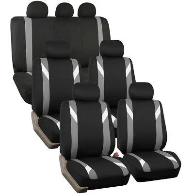 Juego de 3 filas de fundas de asiento de auto SUV gris modernista premium negras Foto 1 de 4