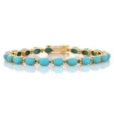 7CT Oval Cut Lab Created Turquoise Womens Tennis Bracelet 14K Yellow Gold Finish - Image 1 of 4